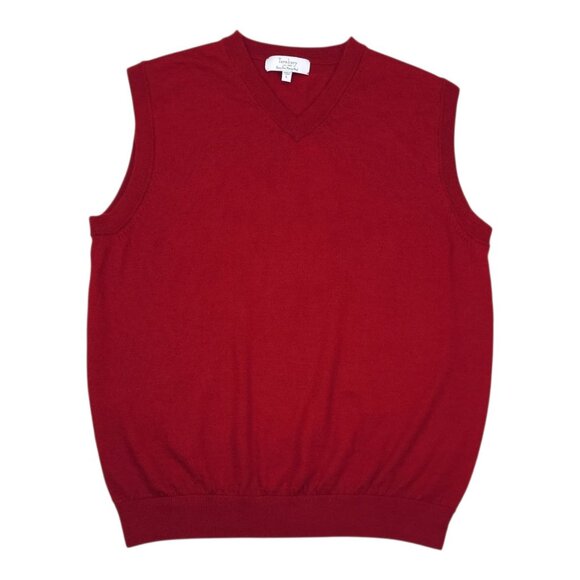 Turnbury Extra Fine Merino Wool Red Sleeveless V-Neck Sweater Vest Men Size L - Picture 8 of 9